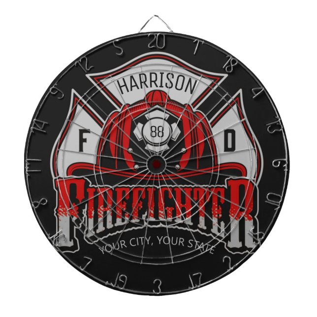 Cible De Fléchettes NOM PERSONNALISÉ Casque de pompier Secourt d'incen (Devant)