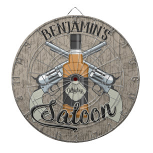 Cible De Fléchettes Nom personnalisé Cowboy Revolver Gun Whiskey Saloo