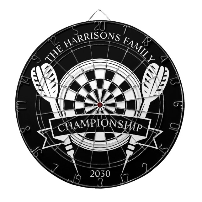 Cible De Fléchettes Nom personnalisé de la famille noire et blanche (Devant)