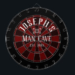Cible De Fléchettes Nom personnalisé de la grotte Man<br><div class="desc">Arrière - plan coloré avec nom personnalisé et grotte homme au centre du tableau. Autres couleurs disponibles dans la boutique.</div>