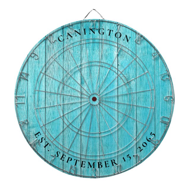 Cible De Fléchettes Nom personnalisé et date Mariage Turquoise (Devant)
