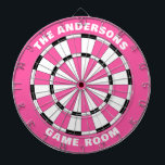 Cible De Fléchettes Nom personnalisé Filles Pink Black Dartboard<br><div class="desc">Personnalisez ce tableau rose et noir avec votre nom de famille et salle de jeux ou date établie,  etc. Conçu pour vous par Blackberry Boulevard.</div>