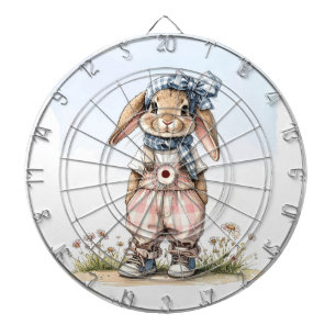 Cible De Fléchettes Nom personnalisé lapin girly nœud bleu à carreaux