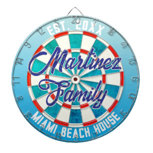 Cible De Fléchettes Nom personnalisé MAISON DE PLAGE Bordure ombrée bl
