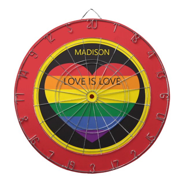 Cible De Fléchettes Nom personnalisé Rainbow Heart (Devant)