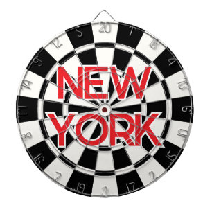 Cible De Fléchettes NOUVEAU YORK Retro Moderne Texte Rouge sur Noir et