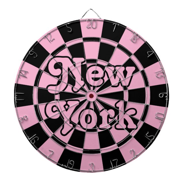 Cible De Fléchettes NOUVELLE-YORK Rétro Moderne Rose et Noir (Devant)