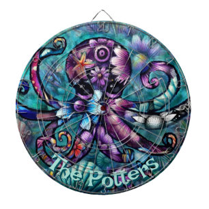 Cible De Fléchettes Octopus lunaire Turquoise floral côtier Personnali