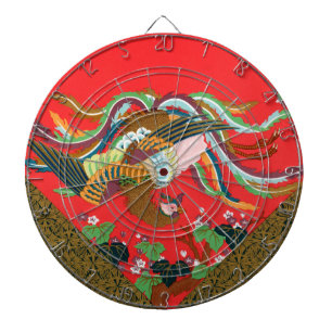 Cible De Fléchettes Oiseau Phoenix Rouge Japonais Vintage Art G.A. Aud