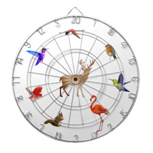Cible De Fléchettes Oiseaux colorés, cerfs et écureuils sur blanc