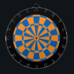 Cible de flechettes : Orange, bleu, et noir<br><div class="desc">Jeu de Cible de flechettes orange,  bleu,  et par noir coloré comprenant 6 dards en laiton</div>
