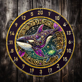 Cible De Fléchettes Orca Turtle Circulaire Rustique Mur Art