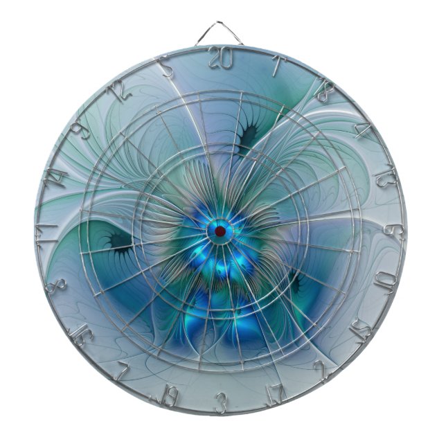 Cible De Fléchettes Ovations debout, fractale abstraite bleu turquoise (Devant)