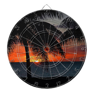 Cible De Fléchettes Palmiers Tropicaux Au Coucher Du Soleil Dans Les C