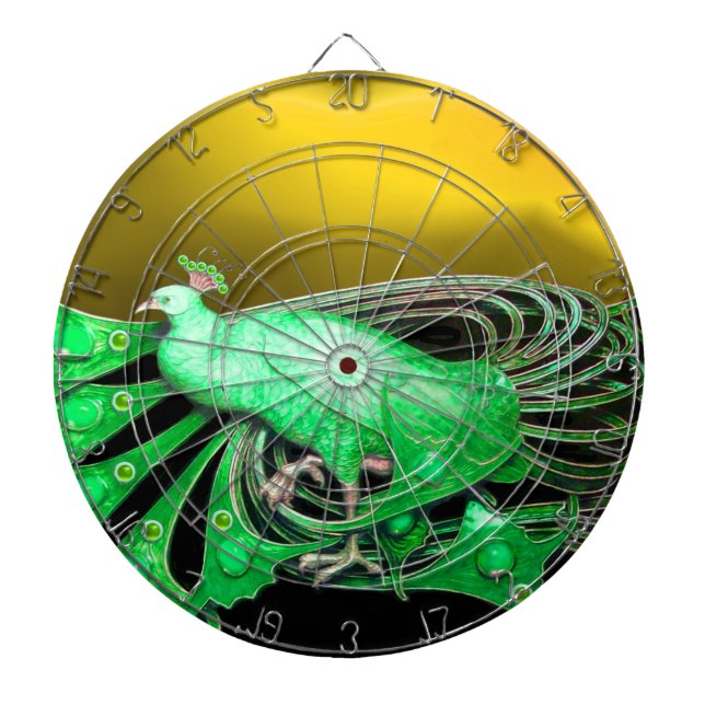 CIBLE DE FLÉCHETTES PAON VERT ÉLÉGANT EN JAUNE (Devant)