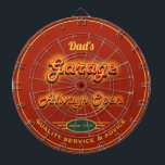 Cible De Fléchettes Papa's Garage Faux Neon Look Name Dark Orange Red<br><div class="desc">Garage de papa ou garage de nom avec effet néon sur un arrière - plan rouge orange. Il suffit d'utiliser l'option "personnaliser ce modèle" pour modifier le texte. Toujours des graphismes et de la typographie de service ouverts et de qualité avec n'importe quelle date.</div>