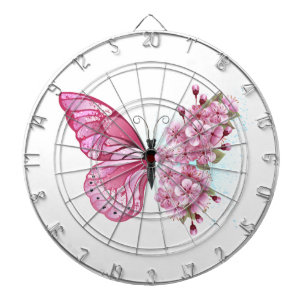Cible De Fléchettes Papillon à fleurs avec Sakura rose