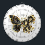 Cible De Fléchettes Papillon à fleurs d'or avec orchidée noire<br><div class="desc">Papillon de fleurs d'or avec orchidée de bijoux noirs,  décoré de feuilles d'or sur arrière - plan blanc.</div>