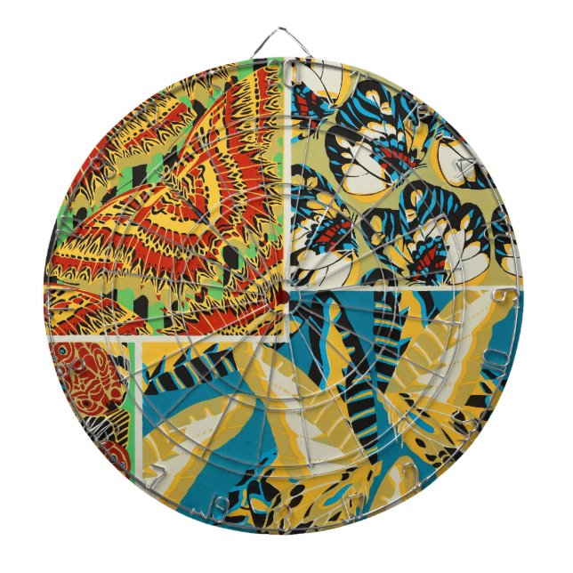 Cible De Fléchettes Papillon Art Déco Jaune et Turquoise Vibrants (Devant)