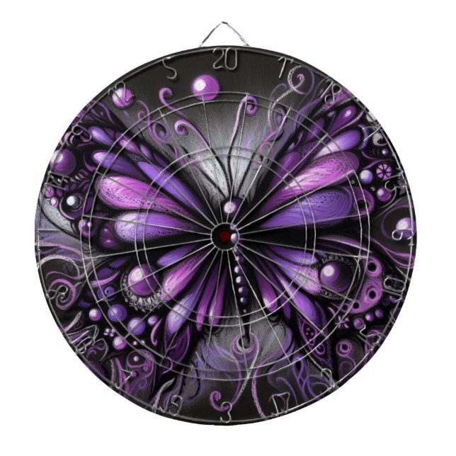 Cible De Fléchettes Papillon gothique blanc violet noir couleur (Devant)