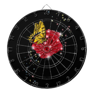 Cible De Fléchettes Papillon sur rose rouge avec étoiles et gouttes de
