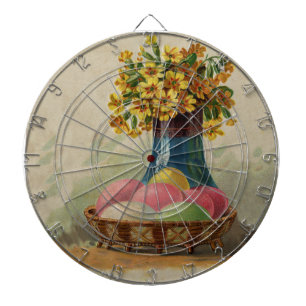 Cible De Fléchettes Pâques Panier Œufs Fleurs Antique