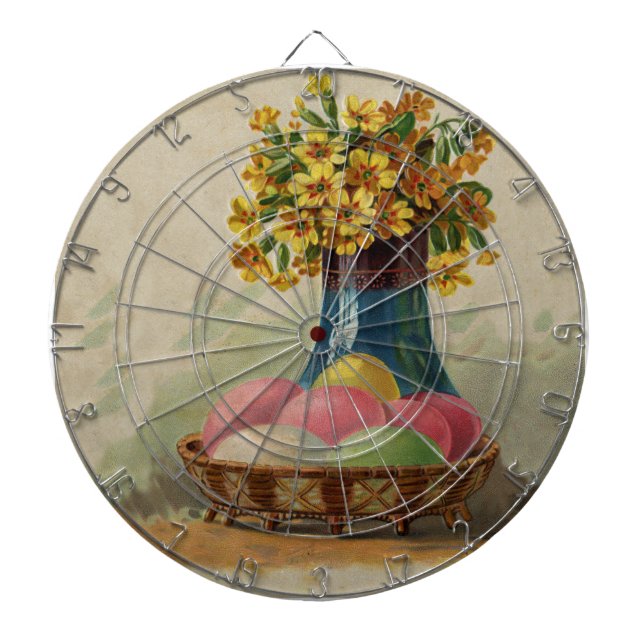 Cible De Fléchettes Pâques Panier Œufs Fleurs Antique (Devant)