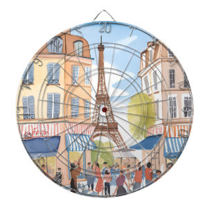 Cible De Fléchettes Paris France Tour Eiffel Aquarelle Voyage