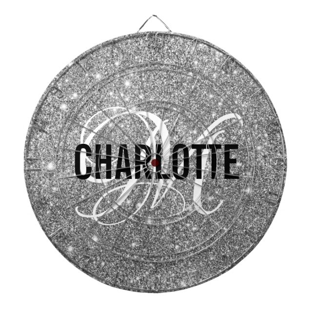 Cible De Fléchettes Parties scintillant argent moderne monogramme nom  (Devant)