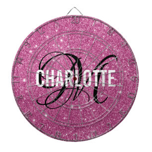 Cible De Fléchettes Parties scintillant rose moderne monogramme nom ca
