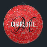 Cible De Fléchettes Parties scintillant rouge moderne monogramme nom c<br><div class="desc">Tableau de fléchettes de parties scintillant rouge moderne avec un nom de typographie blanc et monogramme noir. Personnalisez avec le nom et l'initiale.</div>