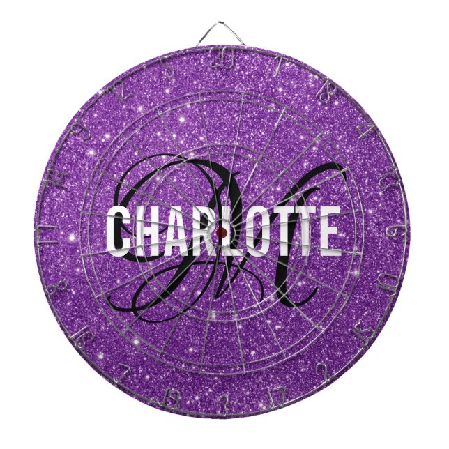 Cible De Fléchettes Parties scintillant violet moderne monogramme nom  (Devant)