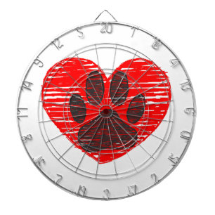 Cible De Fléchettes Paw Chien Croquis Dans Le Coeur Rouge