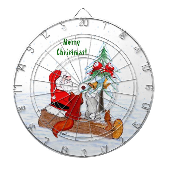 Cible De Fléchettes Père Noël avec Renard de lapin et écureuil (Devant)