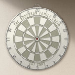Cible De Fléchettes Personalized Family Name Custom Cabin Game Room<br><div class="desc">Add a personal touch to your game room or cabin with this custom dartboard featuring your family name and established year. Designed in a neutral, vintage-inspired color palette, it blends seamlessly into rustic cabins, lake houses, man caves, and cozy home bars. Both decorative and functional, this personalized dartboard makes a...</div>