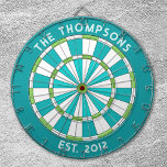 Cible De Fléchettes Personnalisé Nom de famille Turquoise Bleu Bleu Bl<br><div class="desc">Personnalisez ce tableau de bord rouge,  rose et blanc avec votre nom de famille et date établie. Conçu pour vous par Blackberry Boulevard.</div>