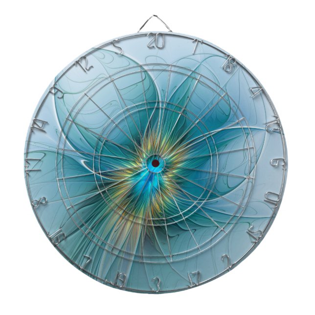 Cible De Fléchettes Petite Beauté Moderne Fleur d'Art Fractal Bleu Or (Devant)