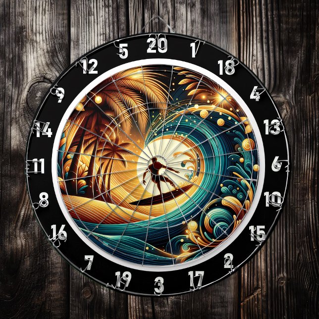 Cible De Fléchettes Pièce d'art Sunset Surfer Wave (Créateur téléchargé)