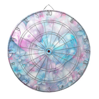 Cible De Fléchettes Pink Aqua Coeurs et Fleurs Dartboard