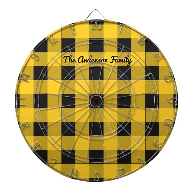 Cible De Fléchettes Plaid Buffalo Jaune Motif à Carreaux Rustique Pers (Devant)