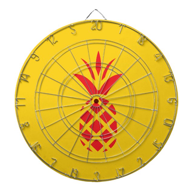 Cible De Fléchettes Pomme de pin rouge en jaune. (Devant)