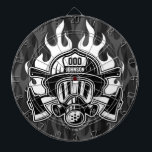 Cible De Fléchettes Pompier Secouru sur mesure Station du service d'in<br><div class="desc">Secourt personnalisée de pompier Masque,  Ax et Casque pompier Flammes Fantômes design Arrière - plan - Personnaliser avec votre nom,  numéro de station/service et emplacement.</div>