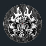 Cible De Fléchettes Pompier Secouru sur mesure Station du service d'in<br><div class="desc">Secourt personnalisée de pompier Masque,  Ax et Casque pompier Flammes Fantômes design Arrière - plan - Personnaliser avec votre nom,  numéro de station/service et emplacement.</div>