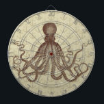 Cible De Fléchettes Poulpe Brown de cru avec des Ancres<br><div class="desc">Ce beau drawing* antique de poulpe du 19ème siècle a été brun recolored et placé sur une jolie lumière - brun - arrière - plan affligé/grunge de beige avec un motif faible d'ancre. Le résultat est une cible originale pour assortir votre décor nautique et de plage de thème de maison....</div>