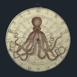 Cible De Fléchettes Poulpe Brown de cru avec des Ancres<br><div class="desc">Ce beau drawing* antique de poulpe du 19ème siècle a été brun recolored et placé sur une jolie lumière - brun - arrière - plan affligé/grunge de beige avec un motif faible d'ancre. Le résultat est une cible originale pour assortir votre décor nautique et de plage de thème de maison....</div>