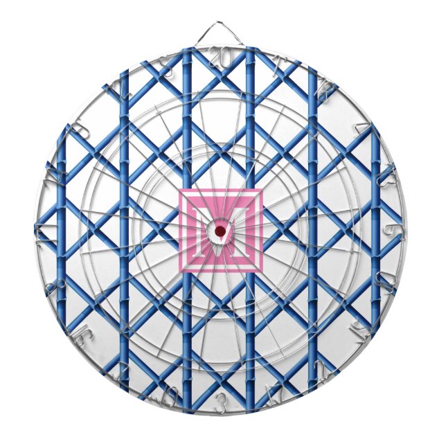 Cible De Fléchettes Preppy Blue Trellis Bamboo Motif Monogramme (Devant)