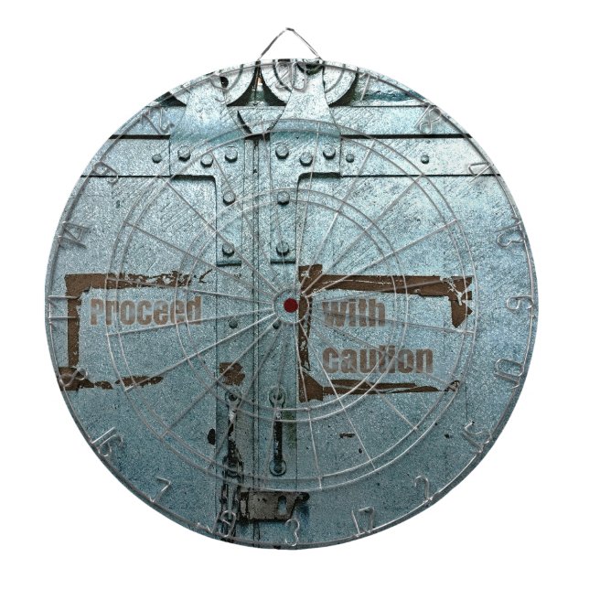 Cible De Fléchettes Procéder avec prudence porte industrielle bleu gri (Devant)