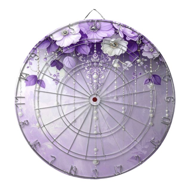 Cible De Fléchettes Purple Flowers with Dangling Pearls Dartboard (Devant)