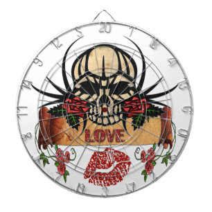 Cible De Fléchettes RAB Rockabilly Crâne Roses Amour Rouge à lèvres