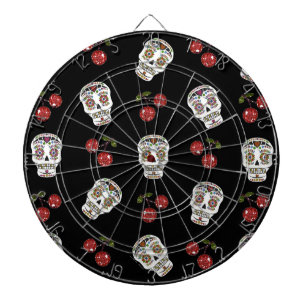 Cible De Fléchettes RAB Rockabilly Sugar Skulls Cerises Sur Fond Noir